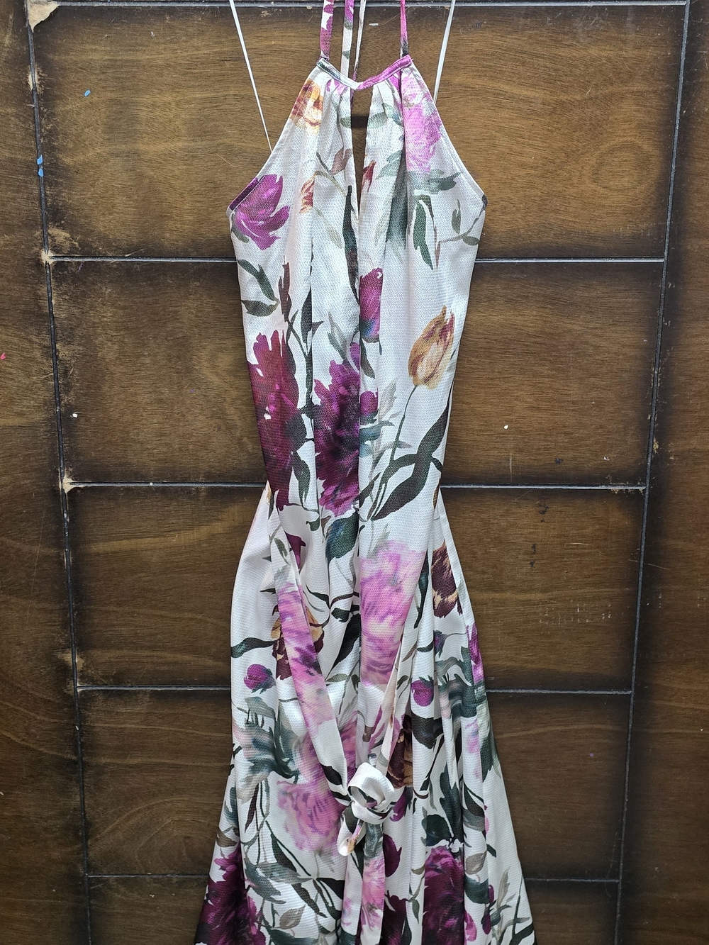 Figue Halter Floral Maxi Dress in Cream with Pink Blooms Nwt Xs